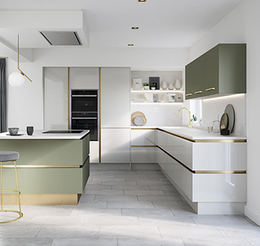 Diseño de gabinete de cocina verde personalizado