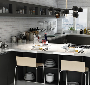 Diseño de gabinete de despensa de cocina negro personalizado